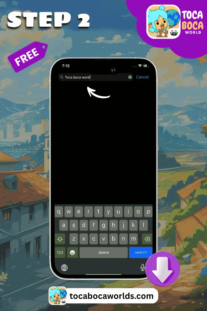 Search for Toca Boca World in the search bar
